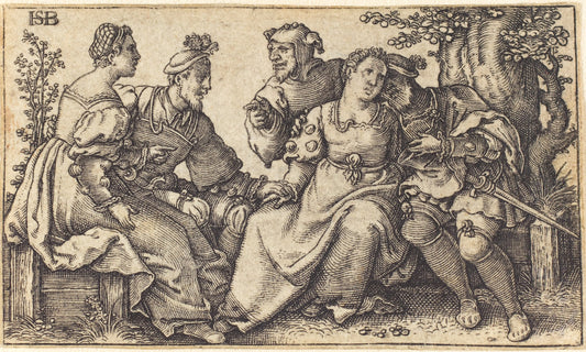 engraving by after Hans Sebald Beham (Two Loving Pairs with Clown), 16X12"(A3)Poster Print