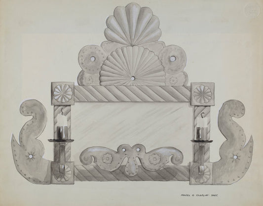 Tin Mirror Frame with 2 Candle Sockets by Majel G. Claflin (American, active c. 1935), 16X12"(A3)Poster Print