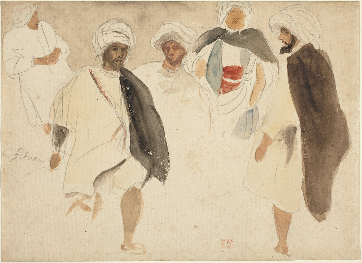 Study of Arabs by Eugène Delacroix (French, 1798 - 1863), 16X12"(A3)Poster Print