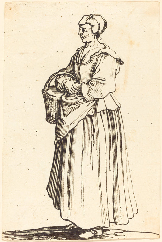Peasant Woman with Basket, in Profile,  Facing Left by Israel Henriet after Jacques Callot (French, c. 1590 - 1661), 16X12"(A3)Poster Print