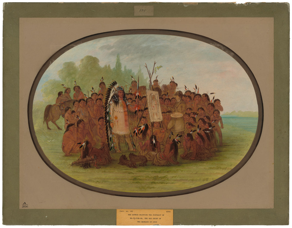 Catlin Painting the Portrait of Mah-to-toh-pa - Mandan by George Catlin (American, 1796 - 1872), 16X12"(A3)Poster Print