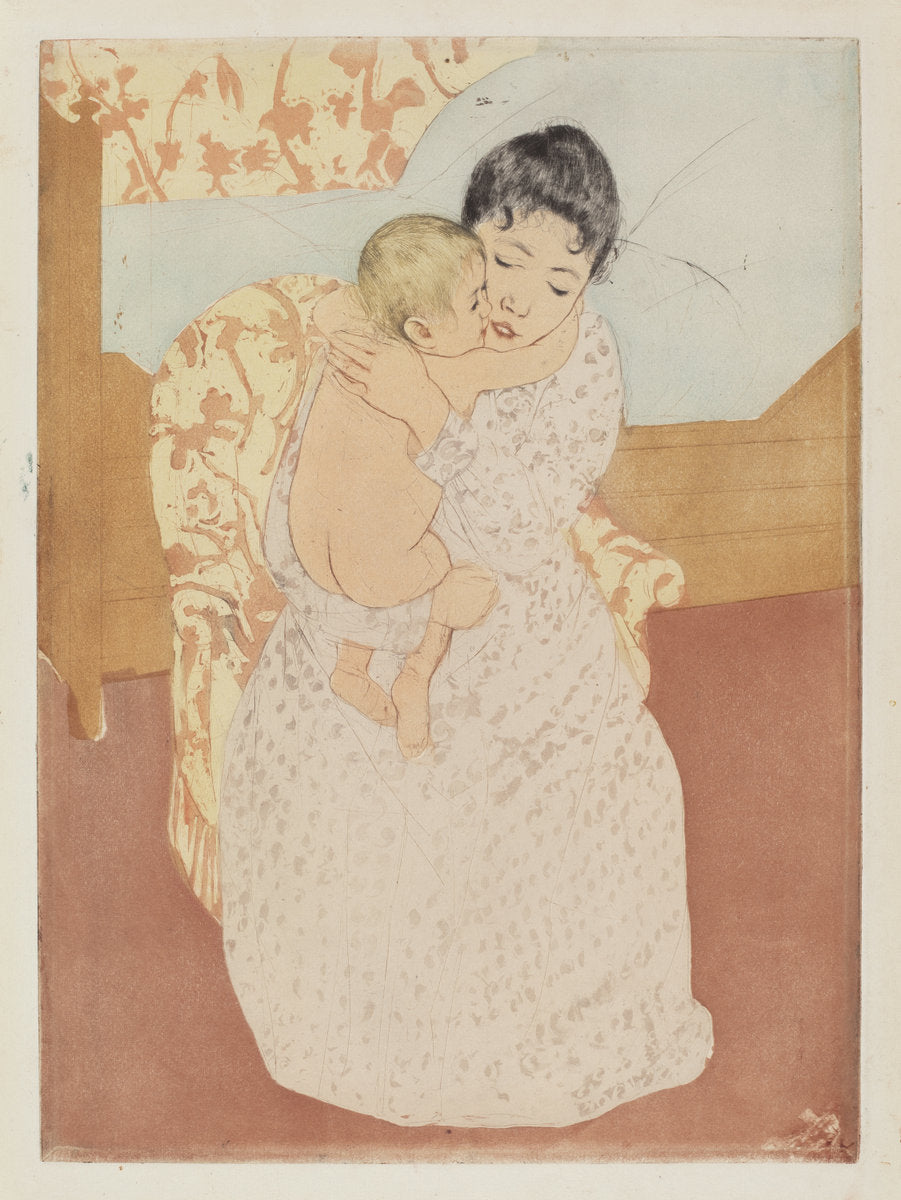 Maternal Caress by Mary Cassatt (American, 1844 - 1926), 16X12"(A3)Poster Print