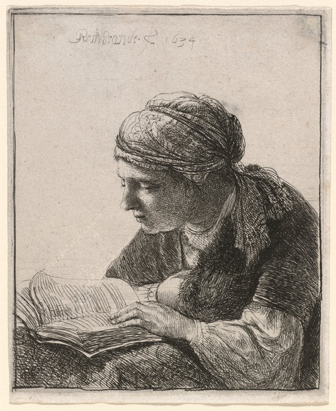 Woman Reading by Rembrandt van Rijn (Dutch, 1606 - 1669), 16X12"(A3)Poster Print