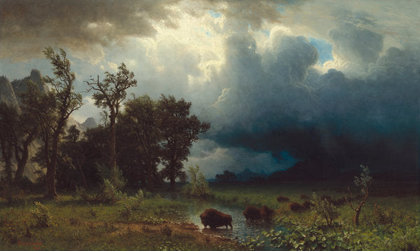 Buffalo Trail: The Impending Storm by Albert Bierstadt (American, 1830 - 1902), 16X12"(A3)Poster Print