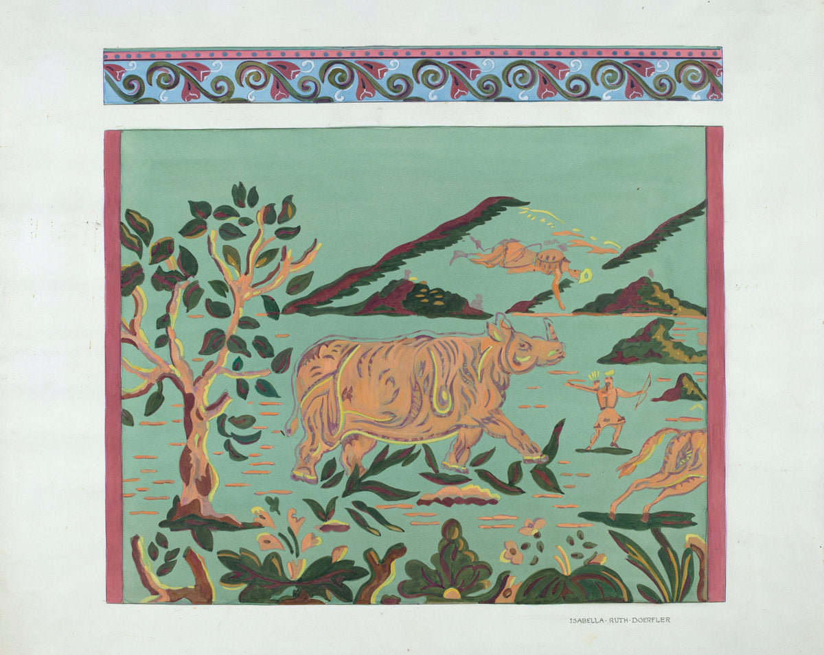 Bandbox Design - Rhino by Isabella Ruth Doerfler (American, active c. 1935), 16X12"(A3)Poster Print