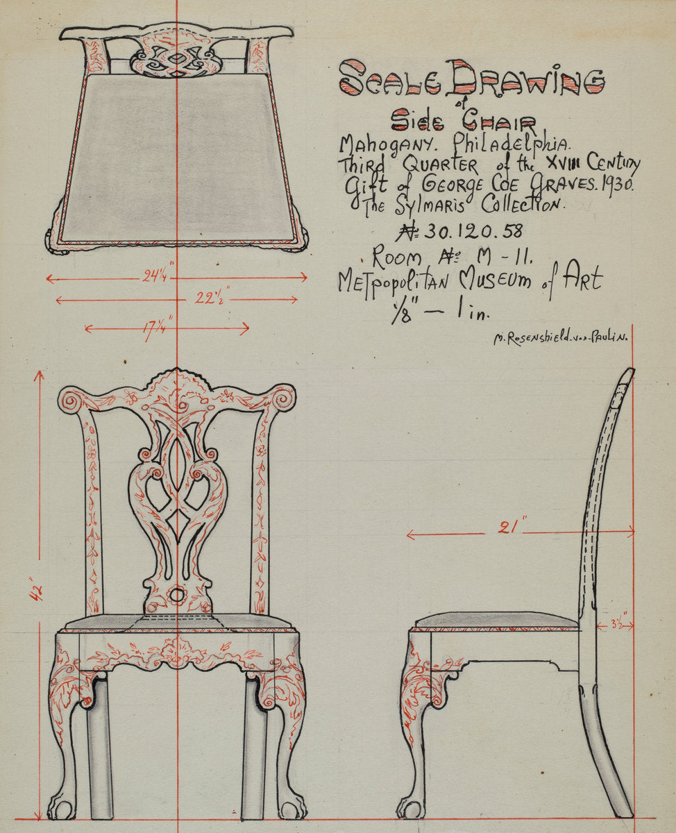 Side Chair by M. Rosenshield-von-Paulin (American, active c. 1935), 16X12"(A3)Poster Print