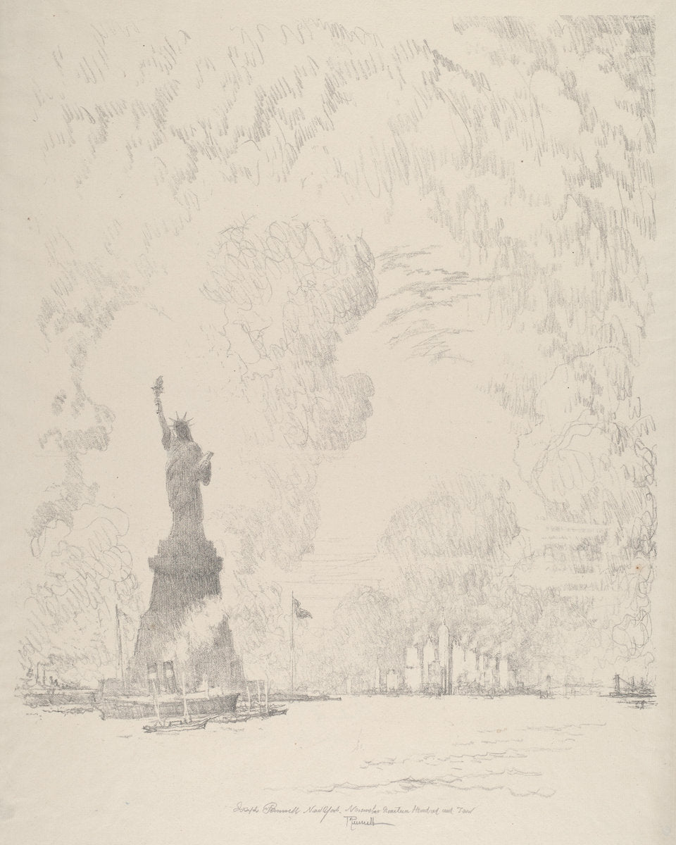 The Statue, New York Bay by Joseph Pennell (American, 1857 - 1926), 16X12"(A3)Poster Print