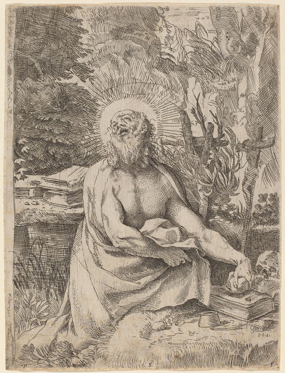Saint Jerome in the Wilderness by Annibale Carracci (Italian, 1560 - 1609), 16X12"(A3)Poster Print