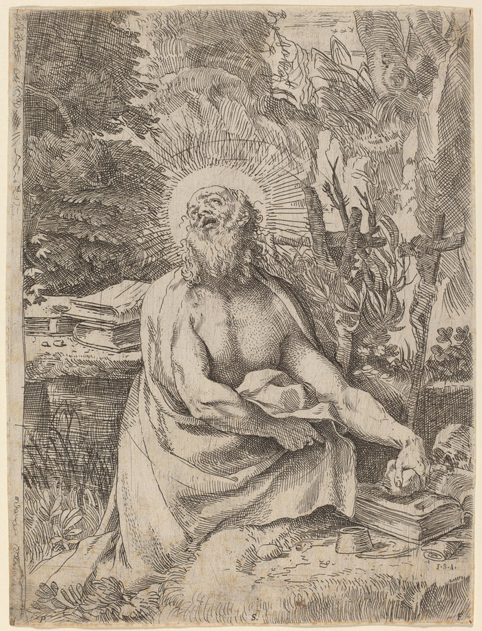 Saint Jerome in the Wilderness by Annibale Carracci (Italian, 1560 - 1609), 16X12