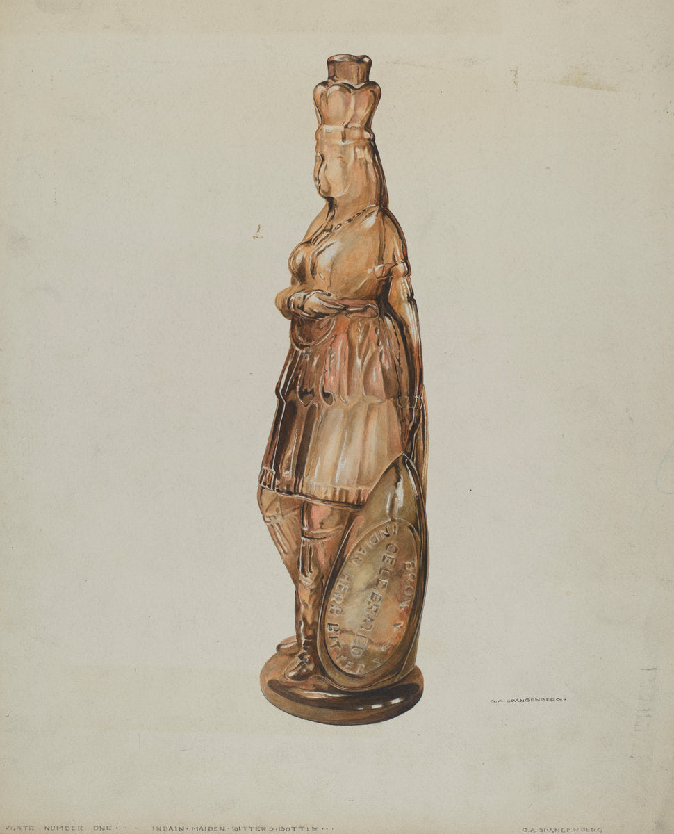 Indian Maiden Bitters Bottle by G.A. Spangenberg (American, active c. 1935), 16X12"(A3)Poster Print