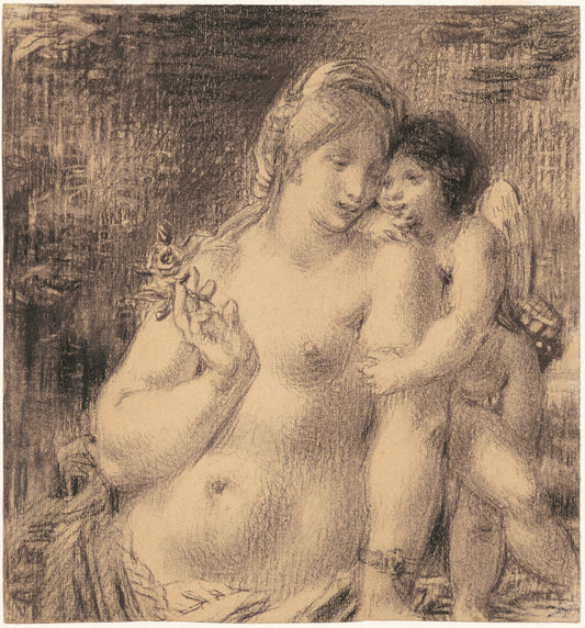 Nude with Cupid by William P. Babcock (American, 1826 - 1899), 16X12"(A3)Poster Print