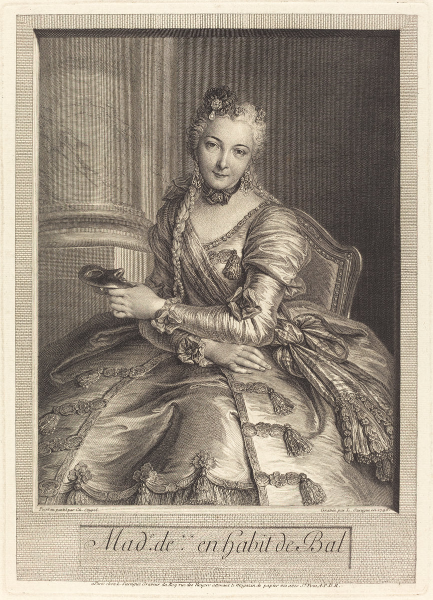 Mme. de M ... en habit de bal by Pierre Louis de Surugue after Charles-Antoine Coypel (French, 1710 or 1716 - 1772), 16X12"(A3)Poster Print