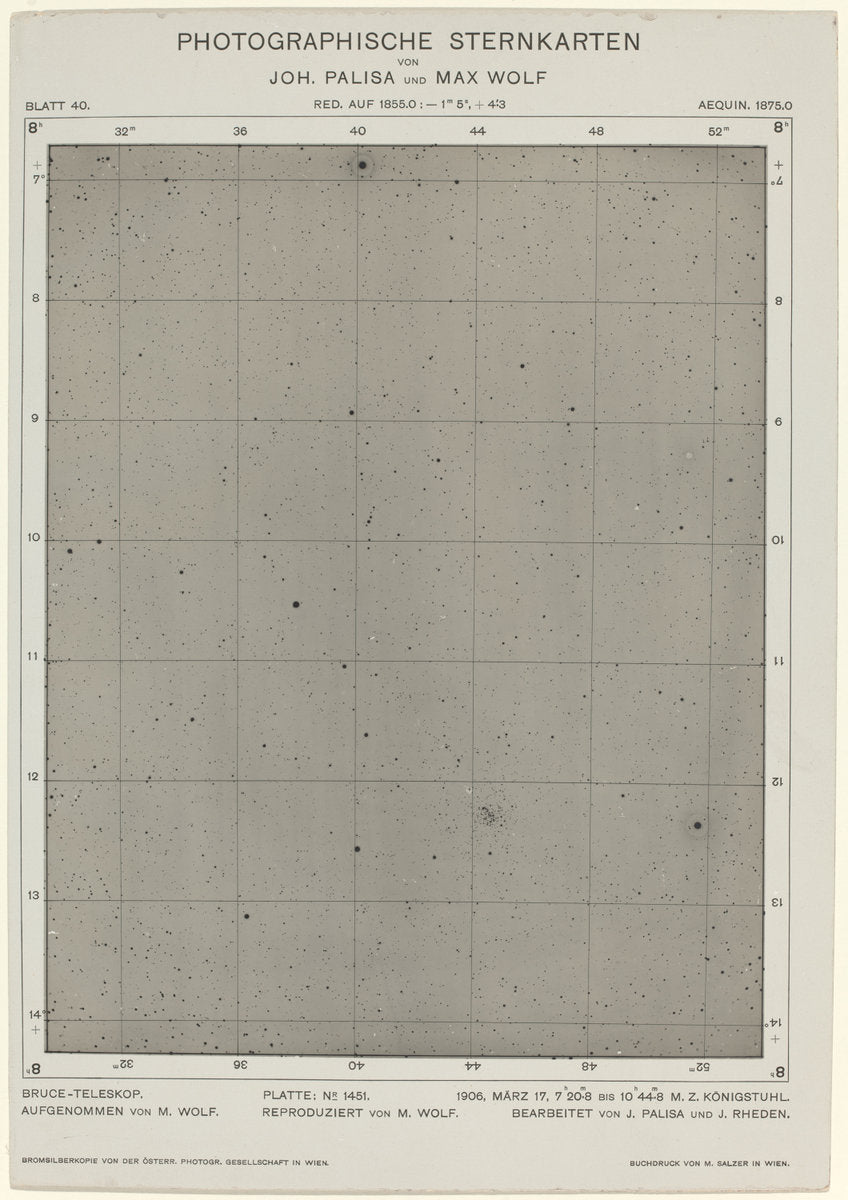Photographische Sternkarten (March 17, 1906) by Max Wolf and Joh. Palisa (German, active late 19th - early 20th century), 16X12"(A3)Poster Print