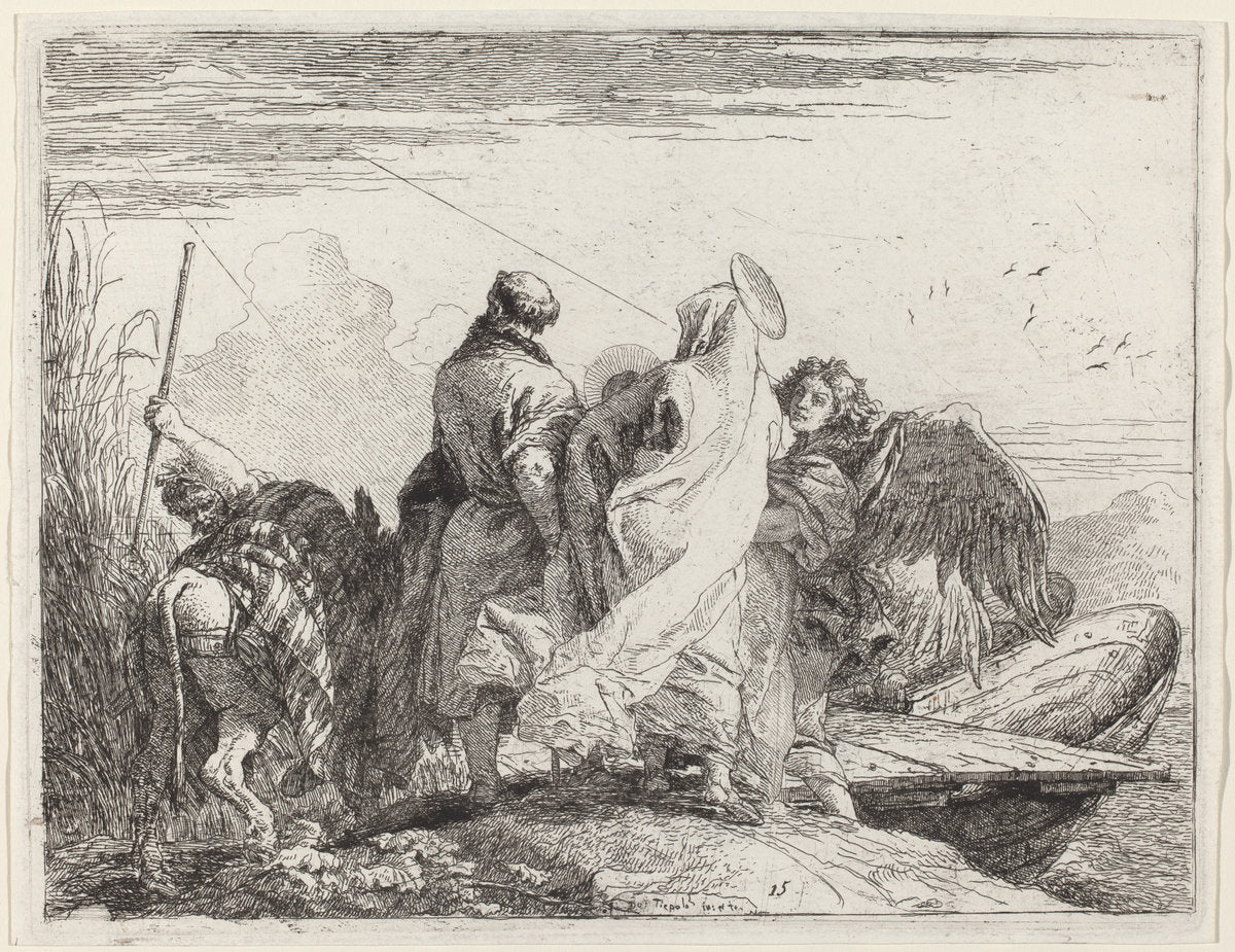 The Holy Family Preparing to Embark by Giovanni Domenico Tiepolo (Italian, 1727 - 1804), 16X12"(A3)Poster Print