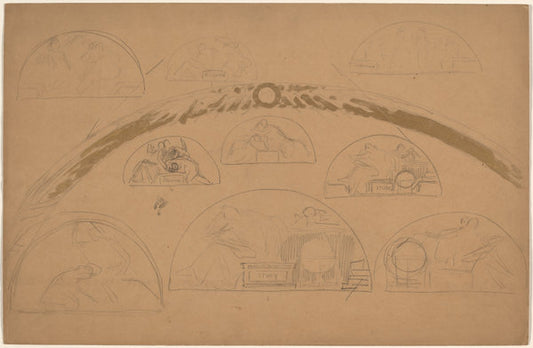 Studies for Lunettes [recto] by Charles Sprague Pearce (American, 1851 - 1914), 16X12"(A3)Poster Print