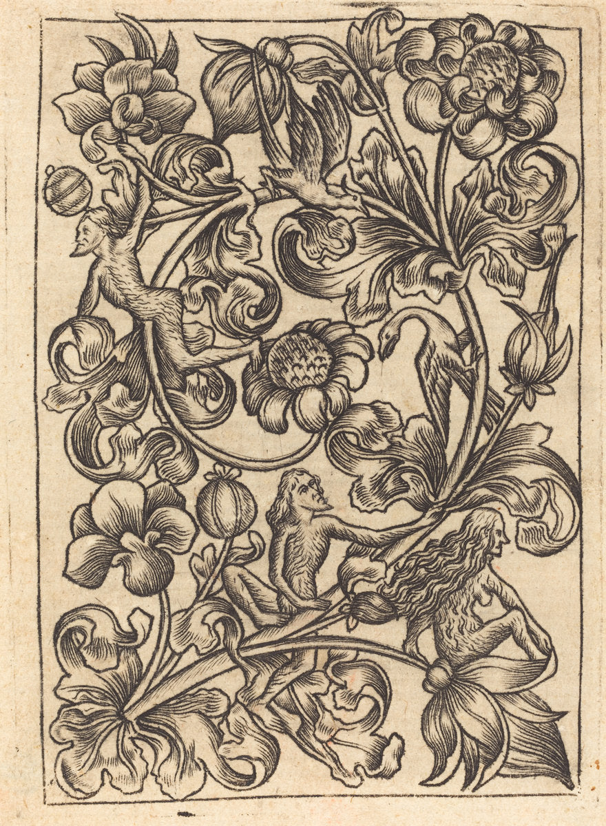c. 1460/1465 by Follower of Master E.S. (Ornament with Wild Folk), 16X12"(A3)Poster Print