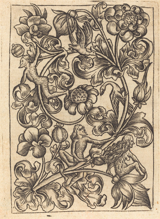c. 1460/1465 by Follower of Master E.S. (Ornament with Wild Folk), 16X12"(A3)Poster Print