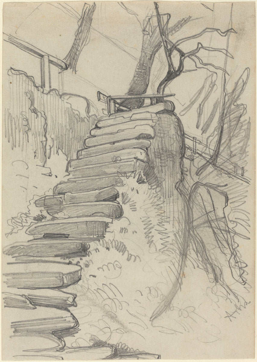Flight of Stone Steps in a Garden by Adolph Menzel (German, 1815 - 1905), 16X12"(A3)Poster Print