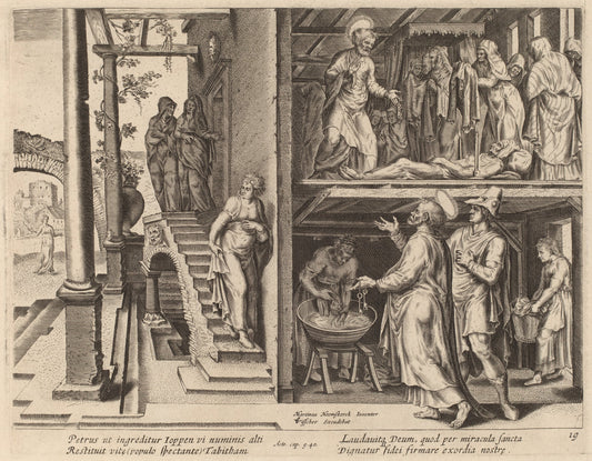 The Raising of Tabitha by Philip Galle after Maerten van Heemskerck (Flemish, 1537 - 1612), 16X12"(A3)Poster Print