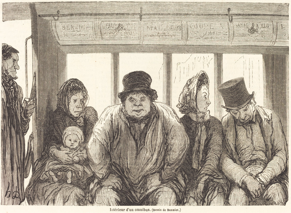 Interieur d'un omnibus [bottom half] by Charles Maurand after Honoré Daumier (French, active 1863/1881), 16X12"(A3)Poster Print