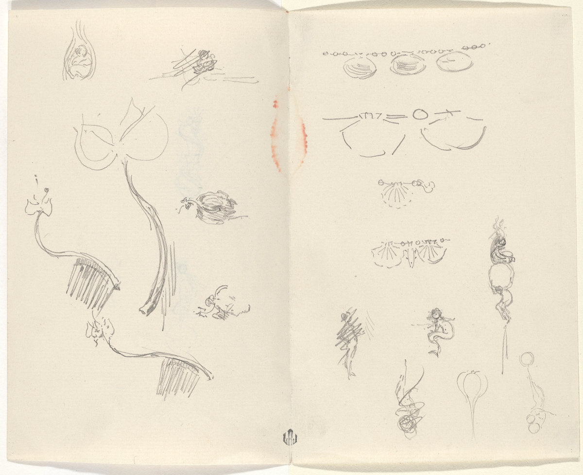 Studies for Jewelry Designs [verso] by Beatrice Godwin Whistler (British, 1857 - 1896), 16X12"(A3)Poster Print