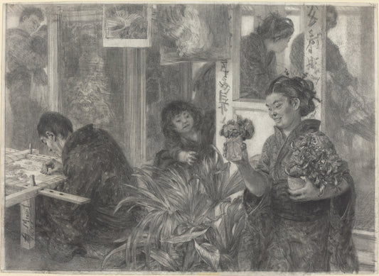 Japanese Artist at Work by Adolph Menzel (German, 1815 - 1905), 16X12"(A3)Poster Print