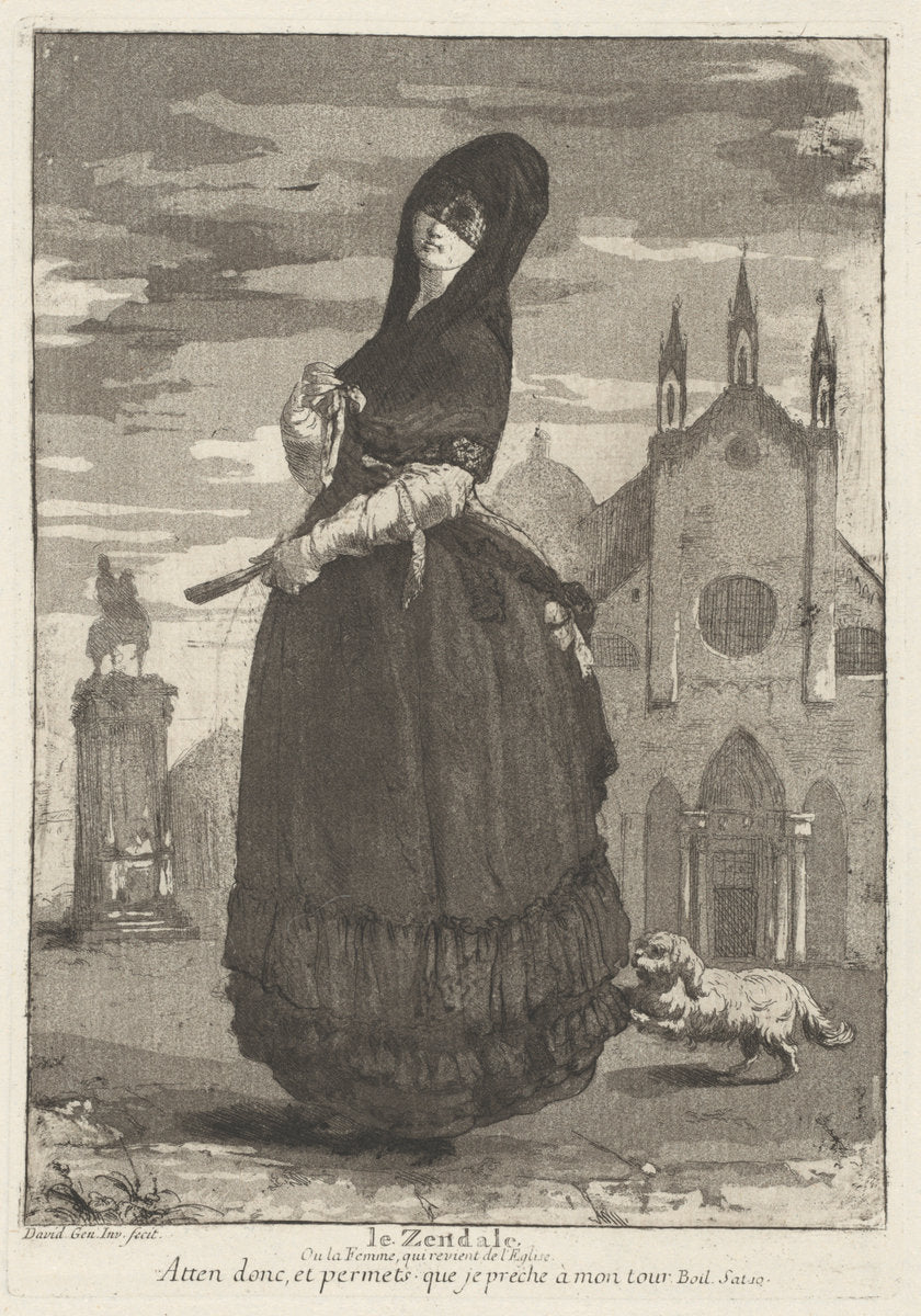Le Zendale (Woman in a Hood, or the Woman Returning from Church) by Giovanni David (Italian, 1743 - 1790), 16X12"(A3)Poster Print