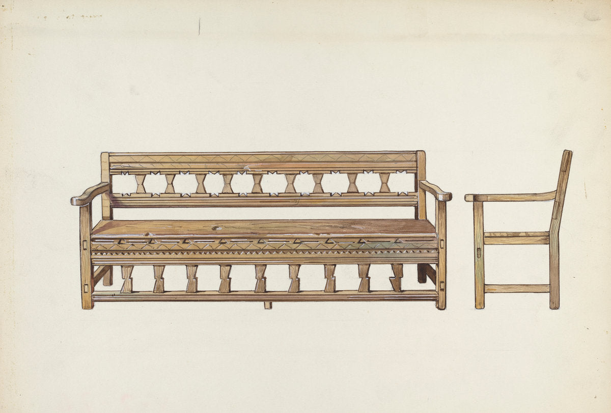 Wooden Bench by Dana Bartlett (American, 1882 - 1957), 16X12"(A3)Poster Print