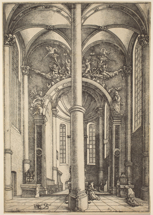Interior of the Church of Saint Katherine with Parable of the Pharisee and the Publican by Daniel Hopfer (German, c. 1470 - 1536), 16X12"(A3)Poster Print