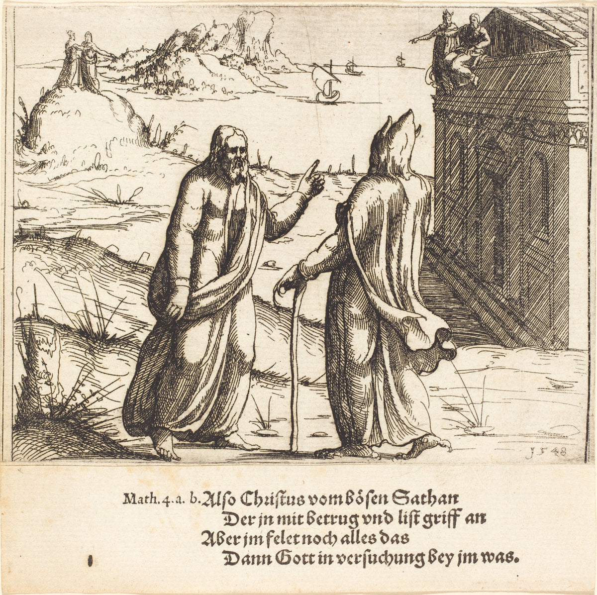 The Temptation of Christ by Augustin Hirschvogel (German, 1503 - 1553), 16X12"(A3)Poster Print