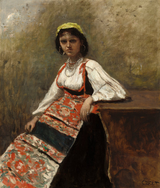 Italian Girl by Jean-Baptiste-Camille Corot (French, 1796 - 1875), 16X12"(A3)Poster Print