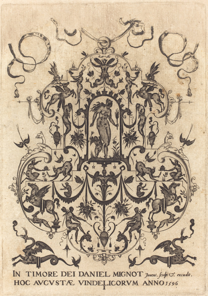 Title Page: Large Pendant, Venus and Amor at Centre by Daniel Mignot (German, active 1593/1596), 16X12"(A3)Poster Print