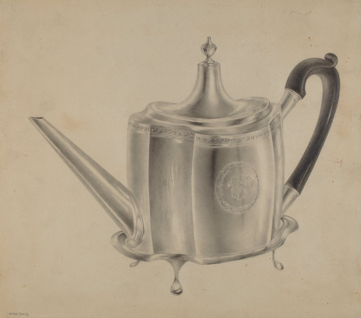 Silver Teapot by Hester Duany (American, 1891 - 1964), 16X12"(A3)Poster Print
