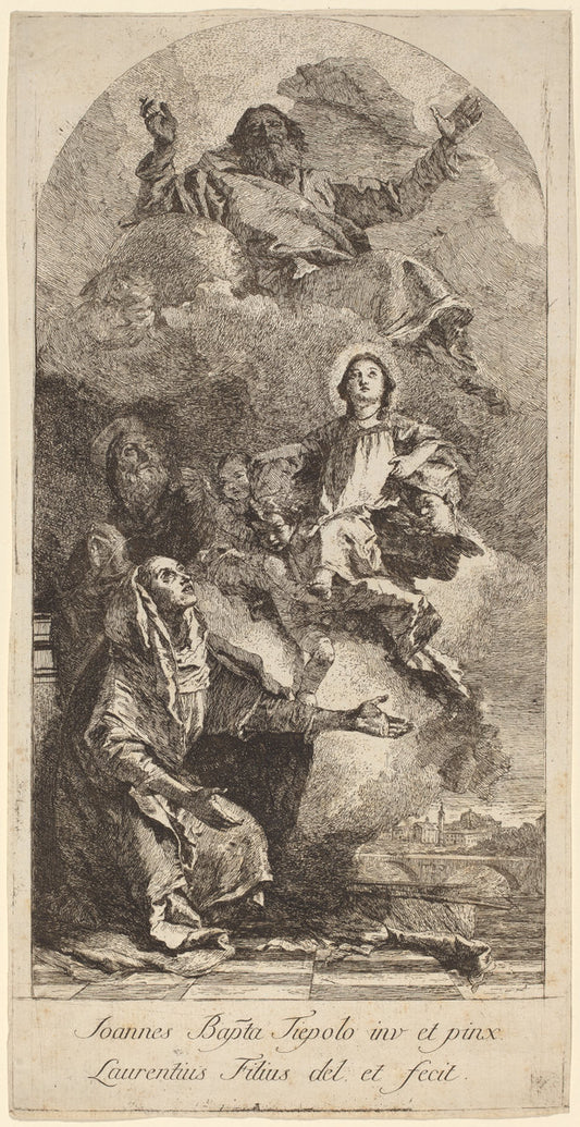 The Vision of Saint Anne by Lorenzo Baldissera Tiepolo after Giovanni Battista Tiepolo (Italian, 1736 - 1776), 16X12"(A3)Poster Print