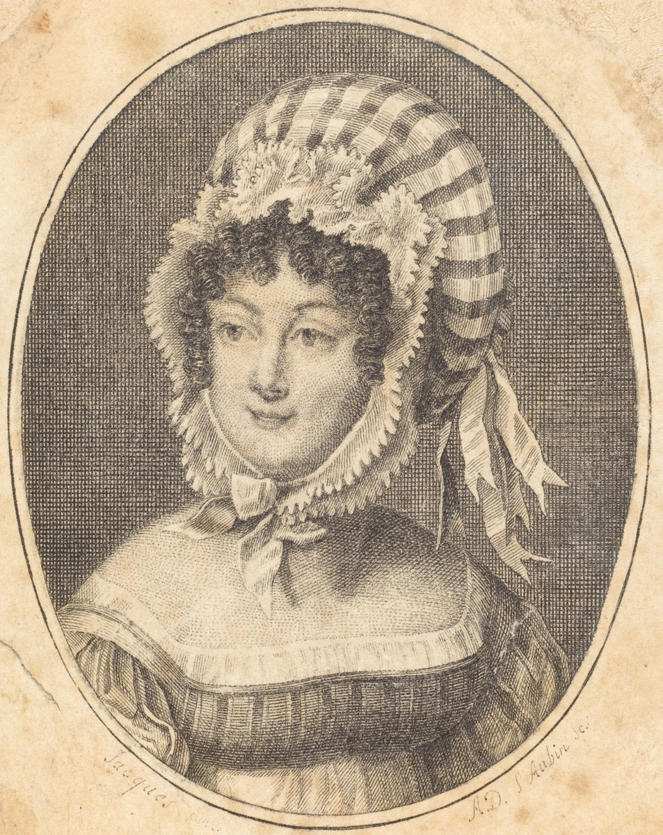 Head of a Woman Wearing a Striped Bonnet by Augustin de Saint-Aubin (French, 1736 - 1807), 16X12"(A3)Poster Print