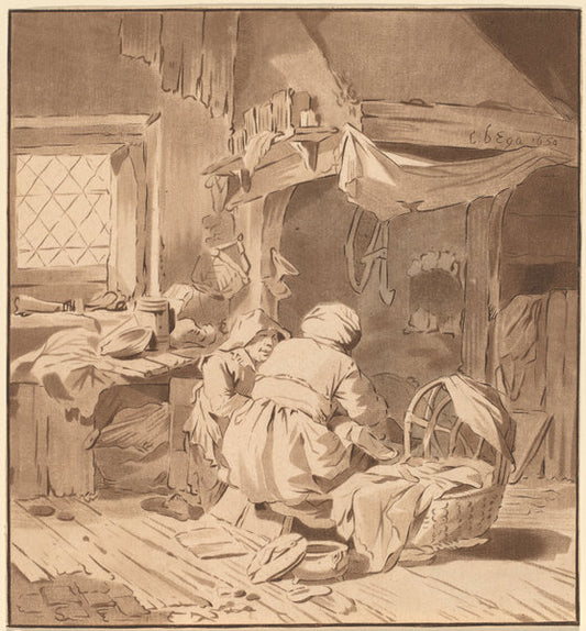 Interior of a Peasant House with Two Women by Cornelis Ploos van Amstel and Bernhard Schreuder after Cornelis Bega (Dutch, died 1780), 16X12"(A3)Poster Print