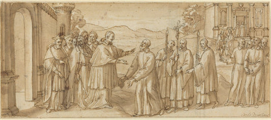 c. 1600 by Italian 17th Century (The Meeting of San Carlo Borromeo and San Filippo Neri), 16X12"(A3)Poster Print