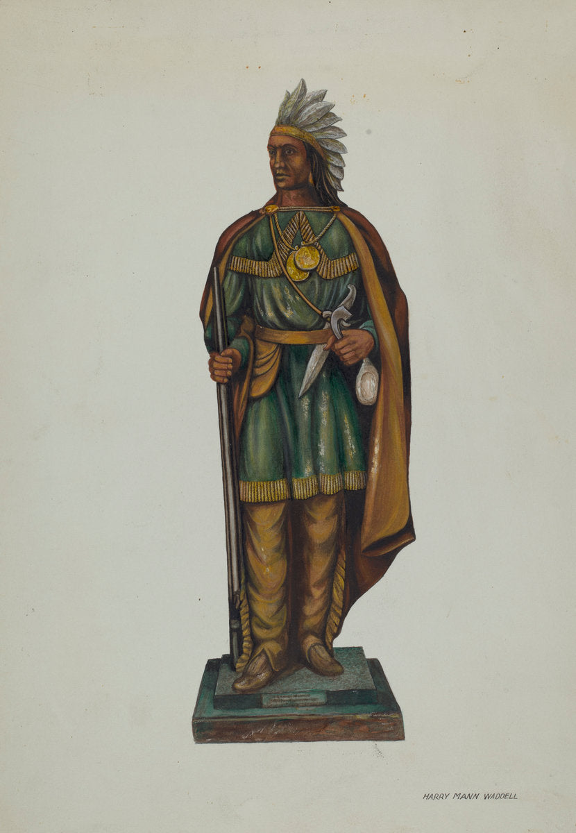 Cigar Store Indian by Harry Mann Waddell (American, active c. 1935), 16X12"(A3)Poster Print
