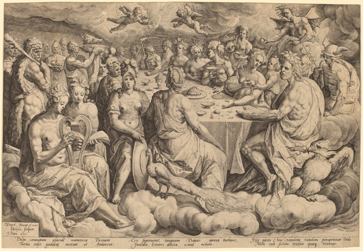 Banquet of the Gods at the Wedding of Peleus and Thetis by Jacques de Gheyn II, after Crispen van den Broecke (Dutch, 1565 - 1629), 16X12"(A3)Poster Print