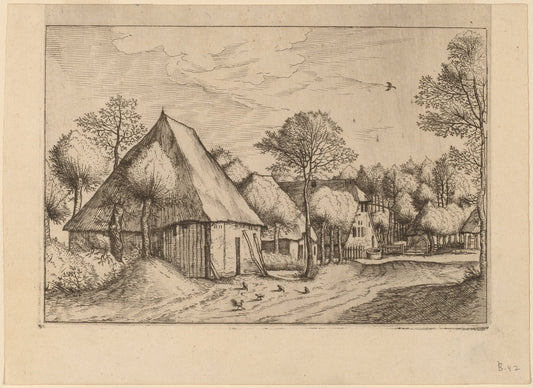 A Farmyard with a Draw Well by Johannes van Doetechum, the Elder and Lucas van Doetechum after Master of the Small Landscapes (Dutch, active 1554/1572; died before 1589), 16X12"(A3)Poster Print