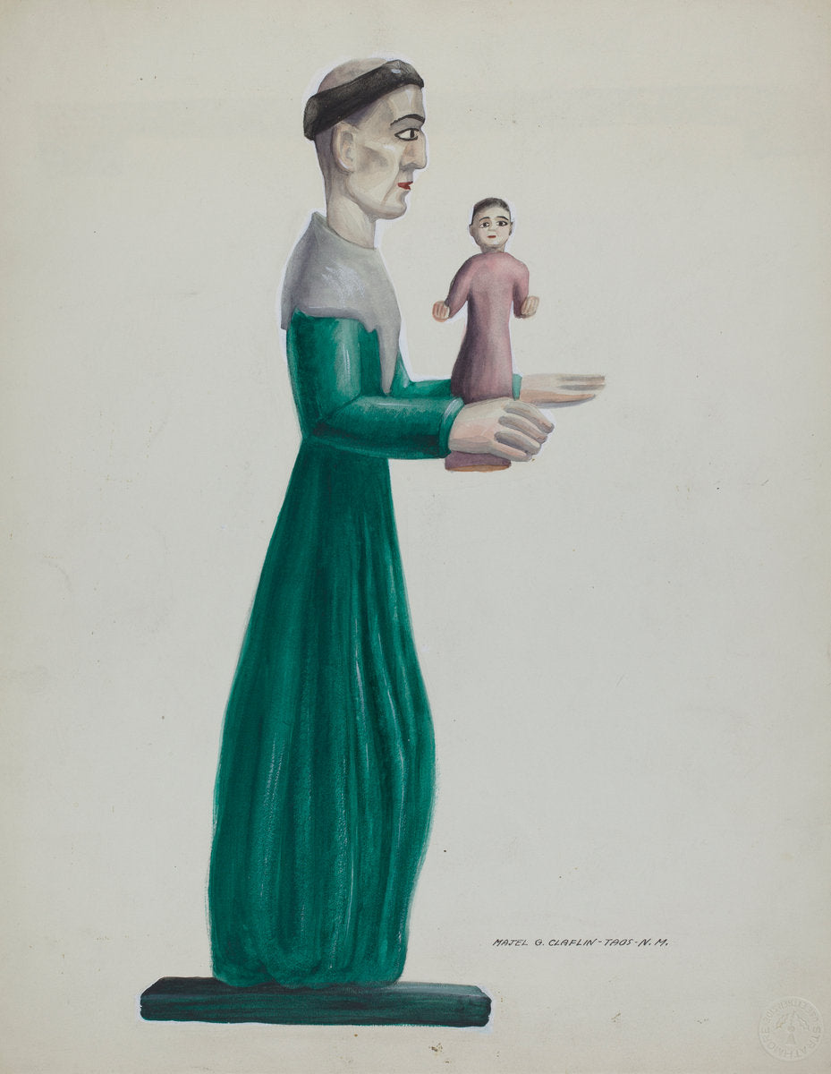 Carved and Painted Wooden Santo (St. Joseph) by Majel G. Claflin (American, active c. 1935), 16X12"(A3)Poster Print