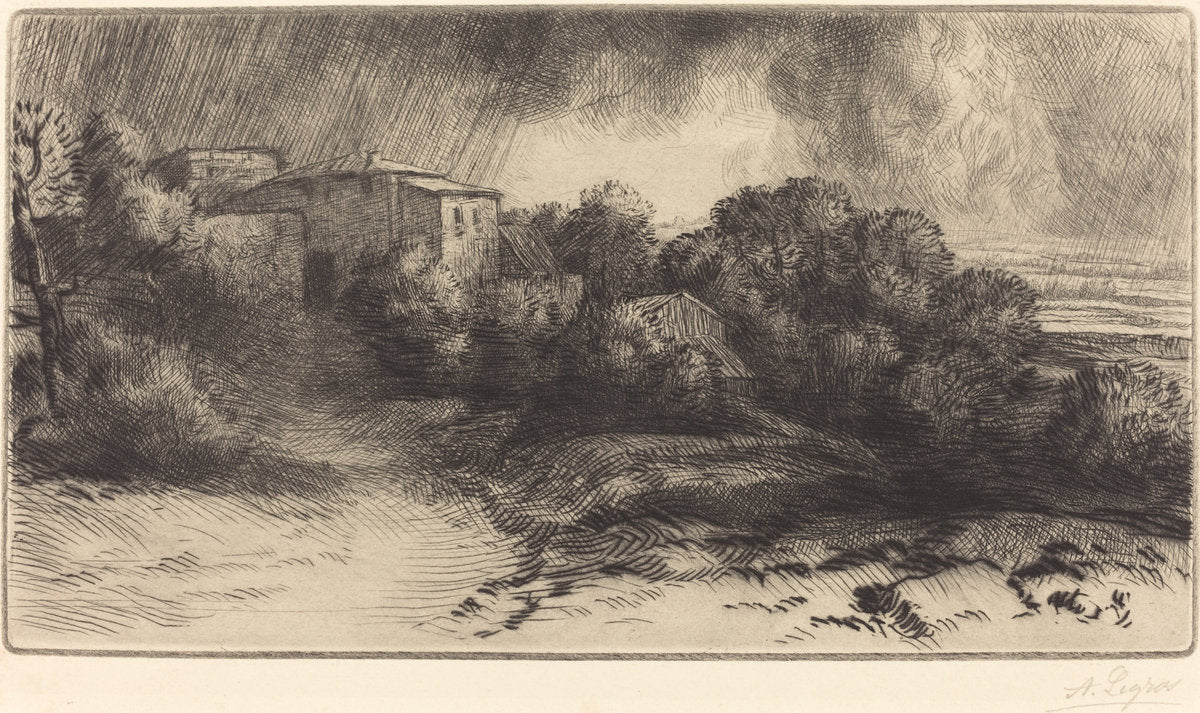 La Ferme de Brieux (Effect d'orage) (Farm at Brieux in a Storm) by Alphonse Legros (French, 1837 - 1911), 16X12"(A3)Poster Print