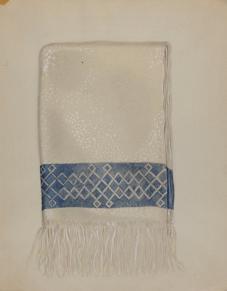 Cotton Towel - Blue Border and Fringe by Eva Wilson (American, active c. 1935), 16X12"(A3)Poster Print