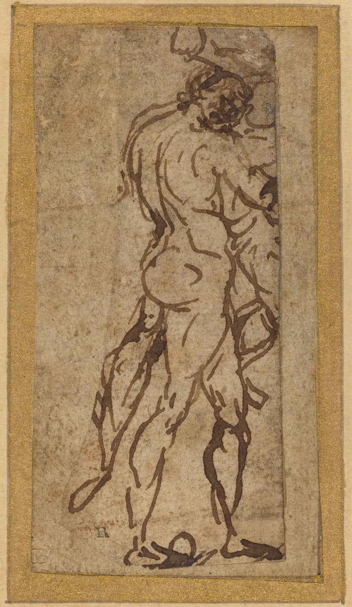 Two Nudes Fighting by Michelangelo (Florentine, 1475 - 1564), 16X12