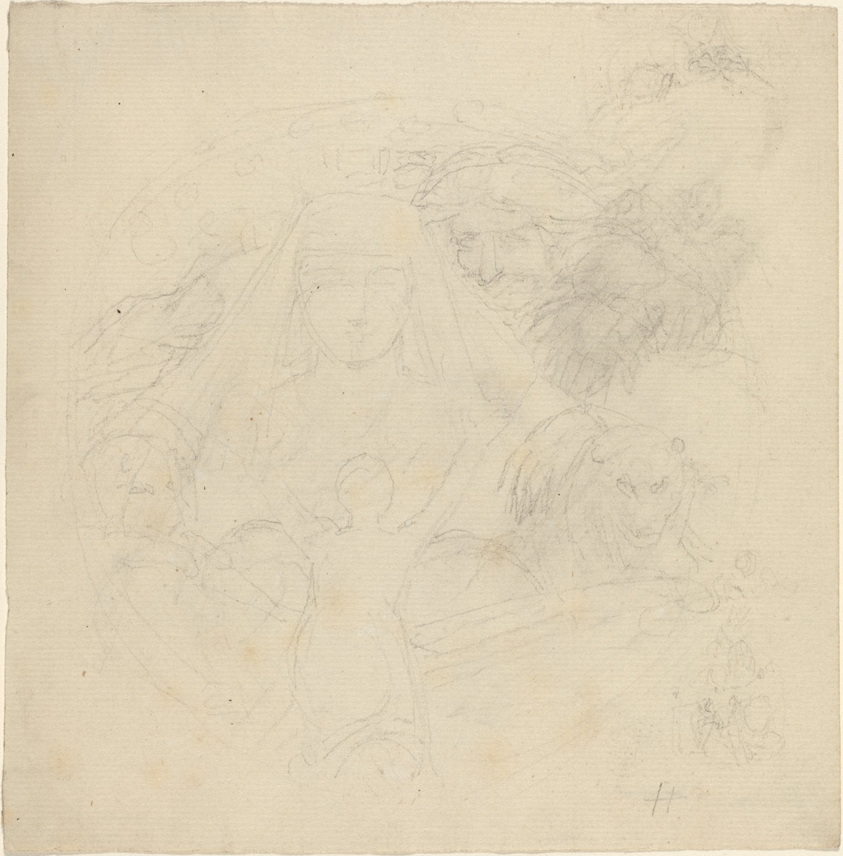 Figure Seen from behind Praying to an Apparition of a Head with Lions Below by John Flaxman (British, 1755 - 1826), 16X12"(A3)Poster Print