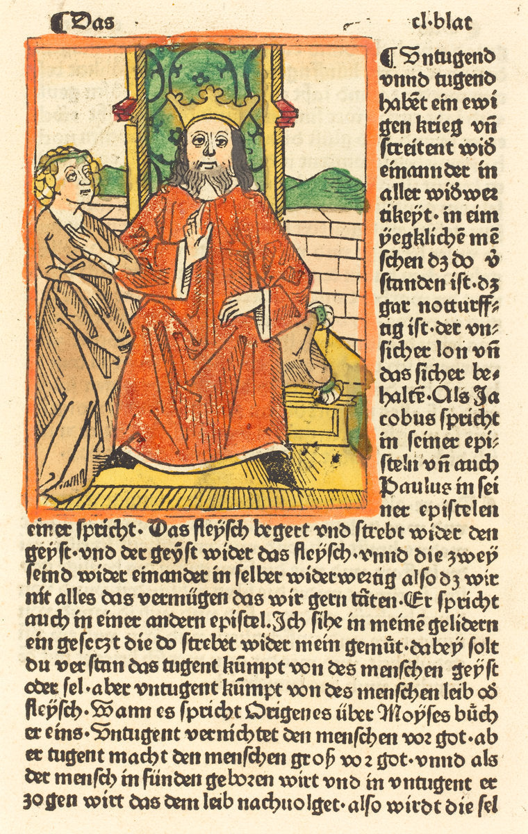 c. 1479 by German 15th Century (Crowned Man on a Throne with the Virgin Standing at the left), 16X12"(A3)Poster Print