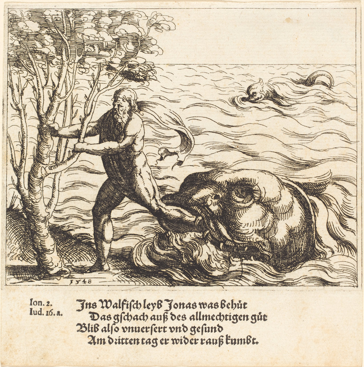 Jonah is Delivered from the Whale by Augustin Hirschvogel (German, 1503 - 1553), 16X12"(A3)Poster Print