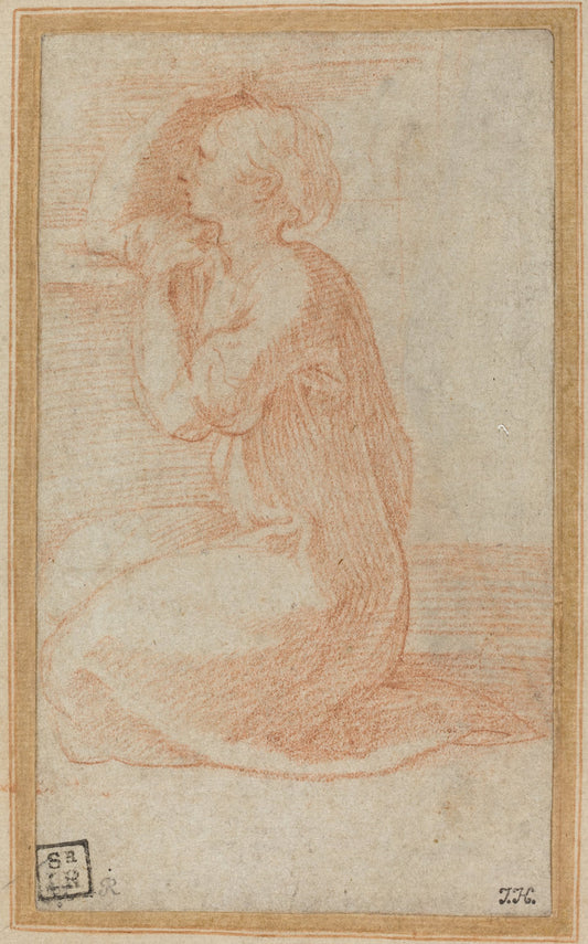 Kneeling Woman Lifting Her Hand to Her Head by Parmigianino (Parmese, 1503 - 1540), 16X12"(A3)Poster Print