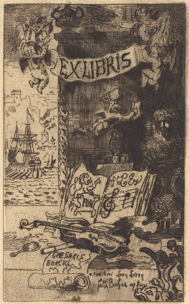 Ex-libris de Léon Lerey (Ex-libris of Leon Lerey) by Félix-Hilaire Buhot (French, 1847 - 1898), 16X12"(A3)Poster Print