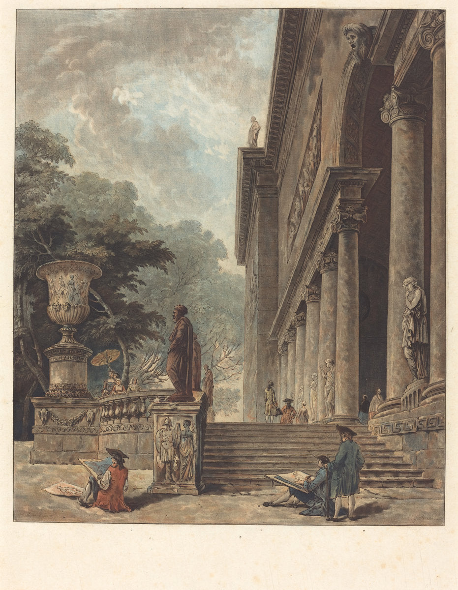 Colonnade et Jardins du Palais de Medici (Colonnade and Gardens of the Palazzo Medici) by Jean-François Janinet after Hubert Robert (French, 1752 - 1814), 16X12"(A3)Poster Print